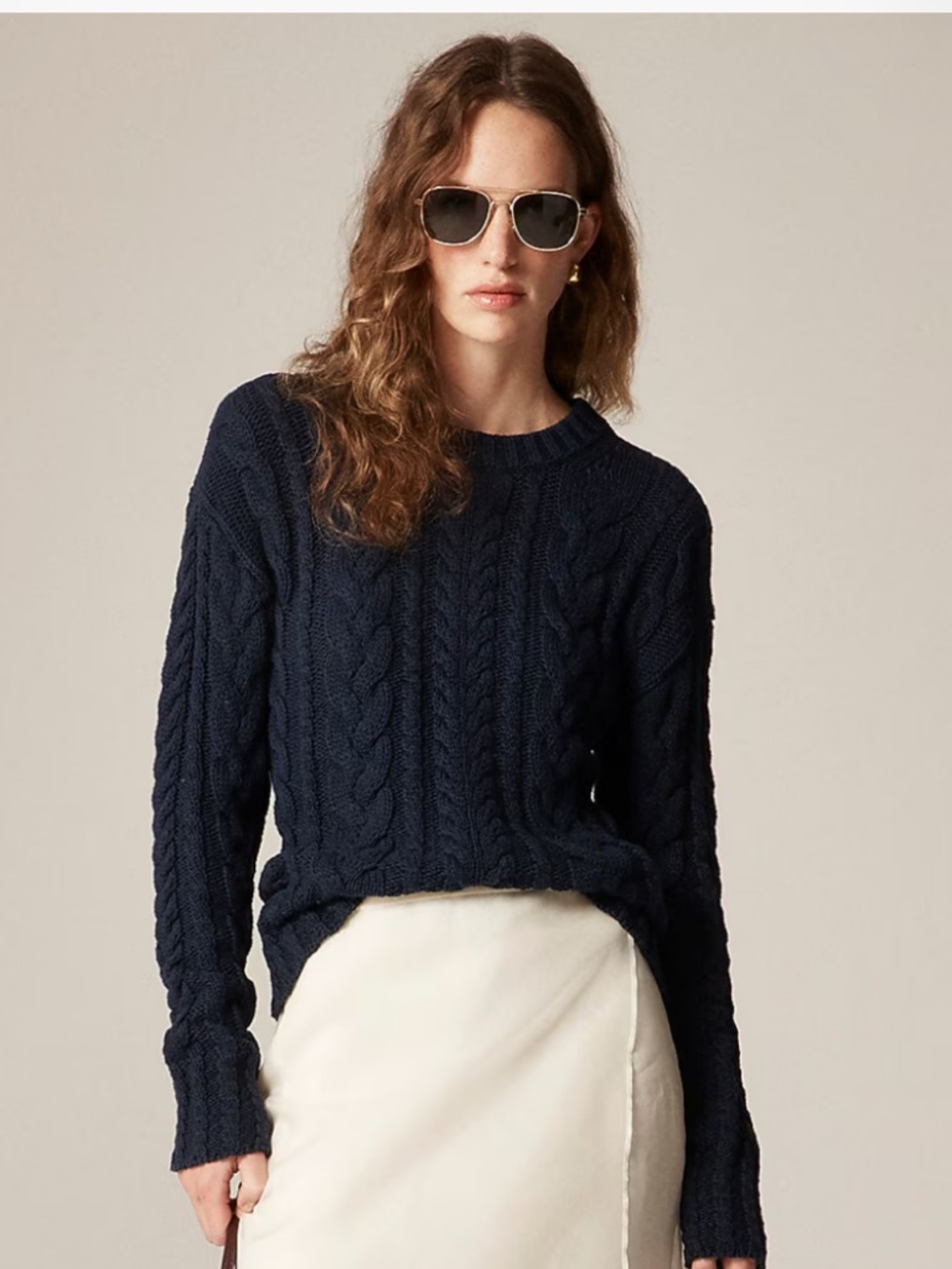 J. Crew Navy Cable-Knit Crewneck Sweater